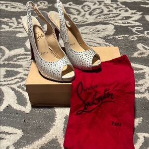 Christian Louboutin White Studded Slingback Heels